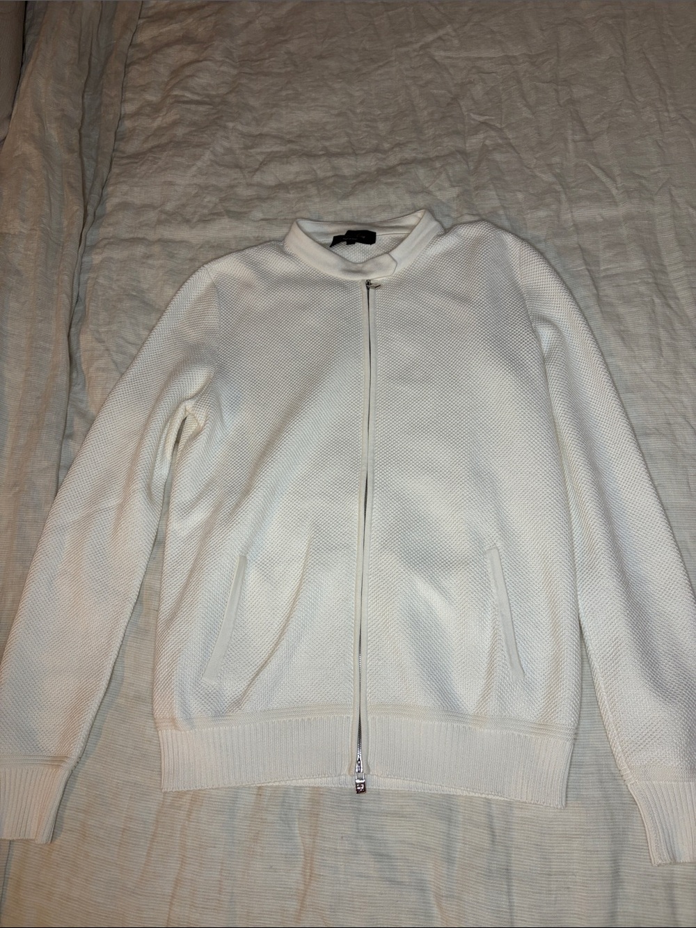 Loro Piana White Full-Zip Textured Knit Jacket